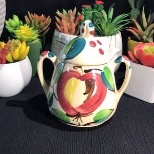 Vintage PURINTON Ceramic SUGAR BOWL Set with RETRO OPEN APPLE Design
